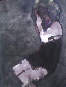 Meisje met grijze pruik - Acryl op doek - 75x87